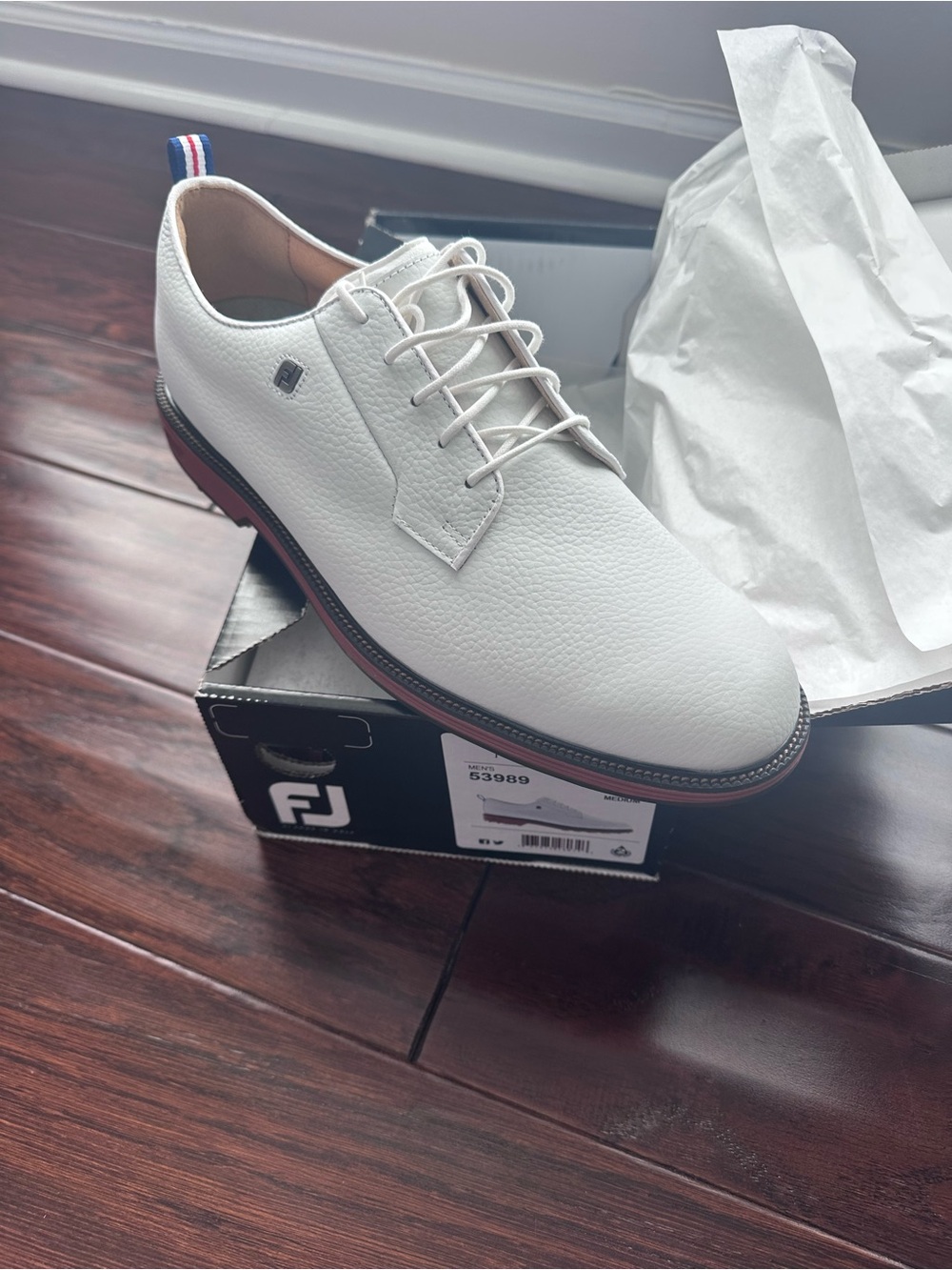 FootJoy White Leather Golf Oxford with Red-Trim Sole
